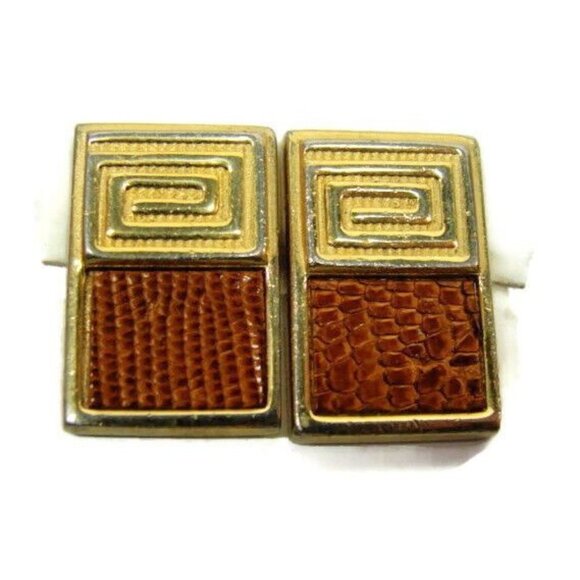 Gold Tone Cufflinks Lizard Leather Inserts Speidel Vintage Cuff Links Tux Shirt - Picture 3 of 11